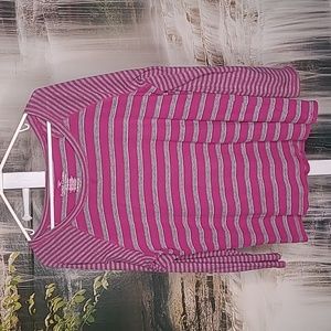 Faded Glory Womens XL pink gray striped long sleeve silver sparkly shirt